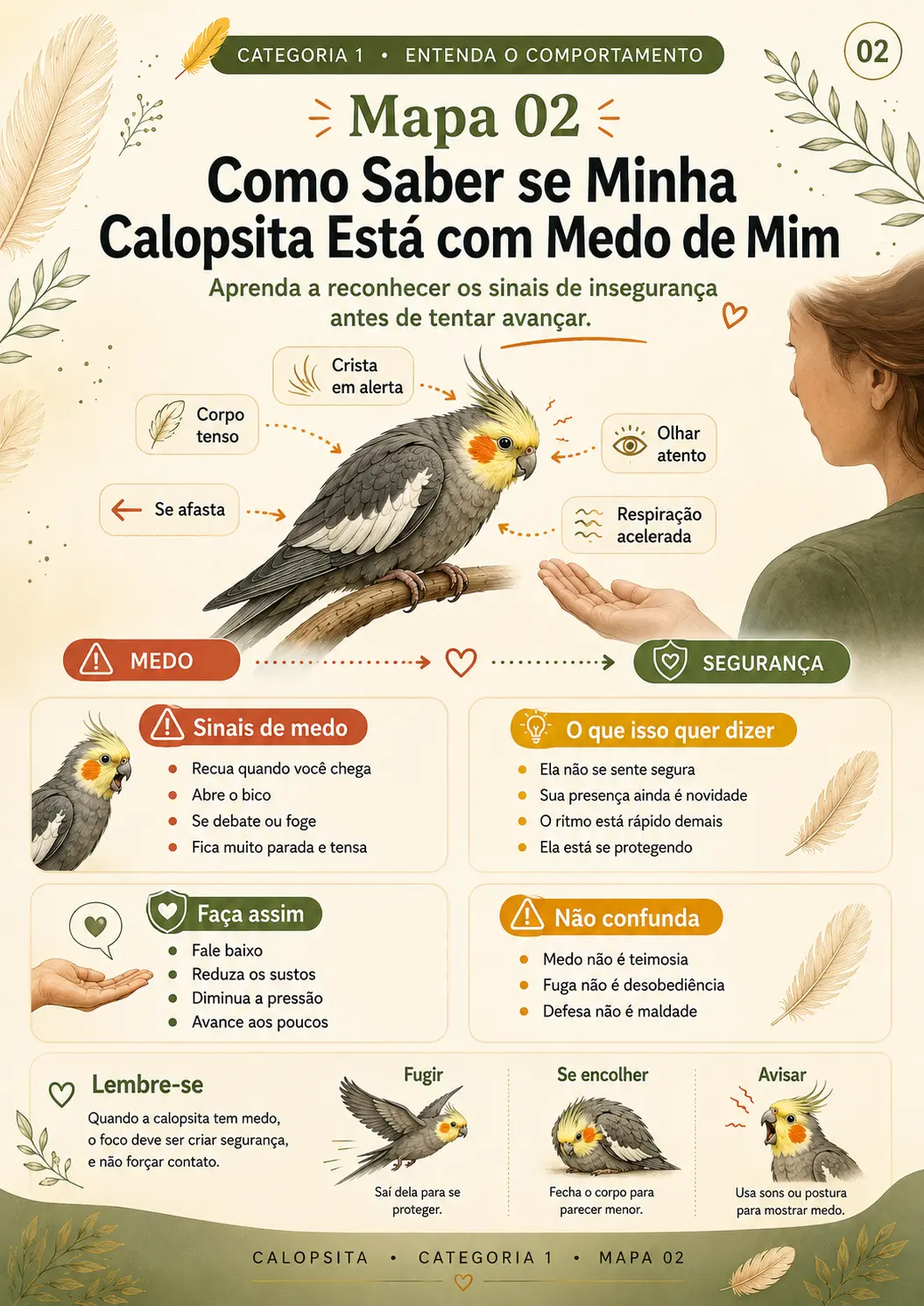 Mapa 02: como saber se minha calopsita está com medo de mim
