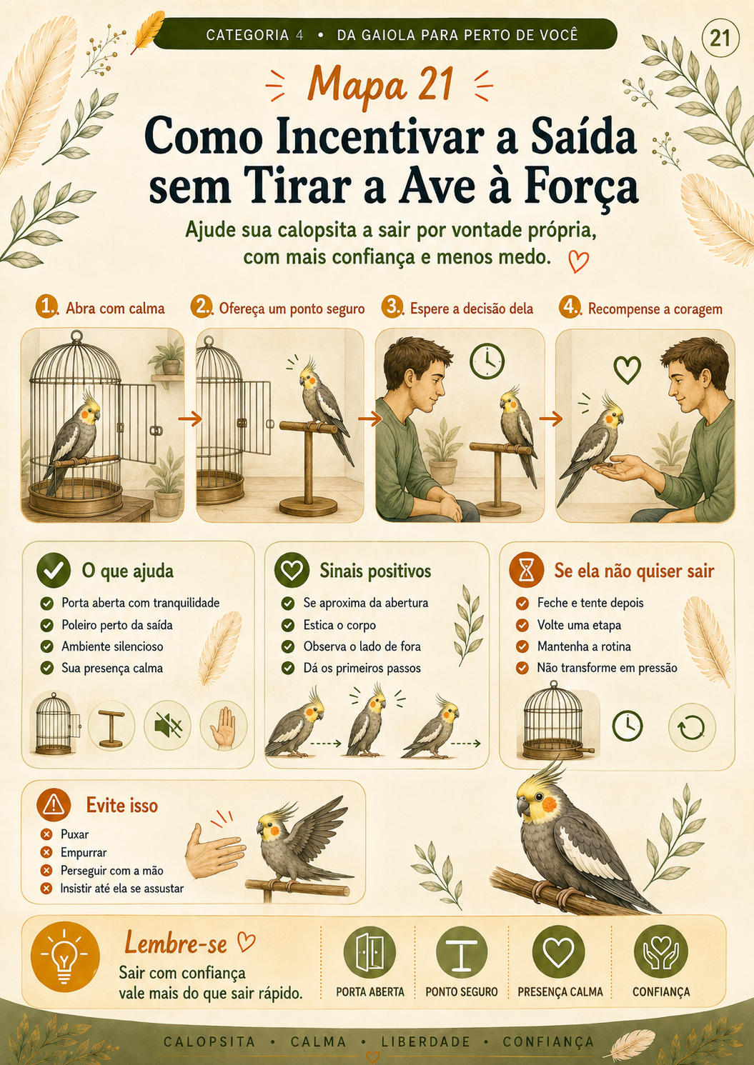 Mapa 21: como incentivar a saída da gaiola sem tirar a ave à força