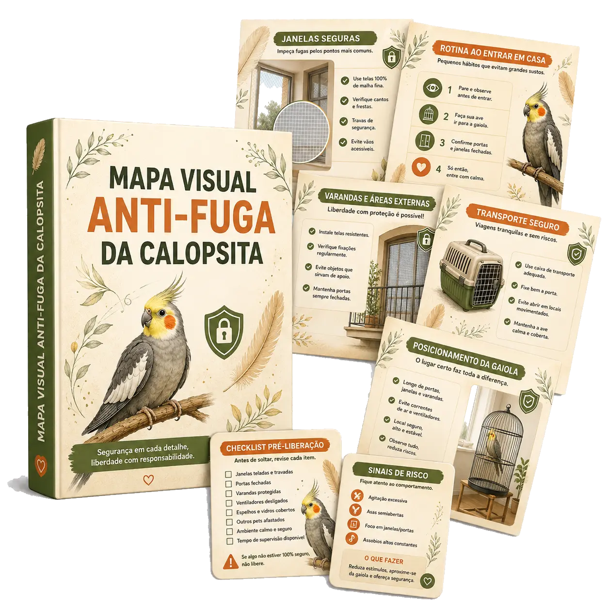 Mockup do bônus MAPA VISUAL ANTI-FUGA DA CALOPSITA