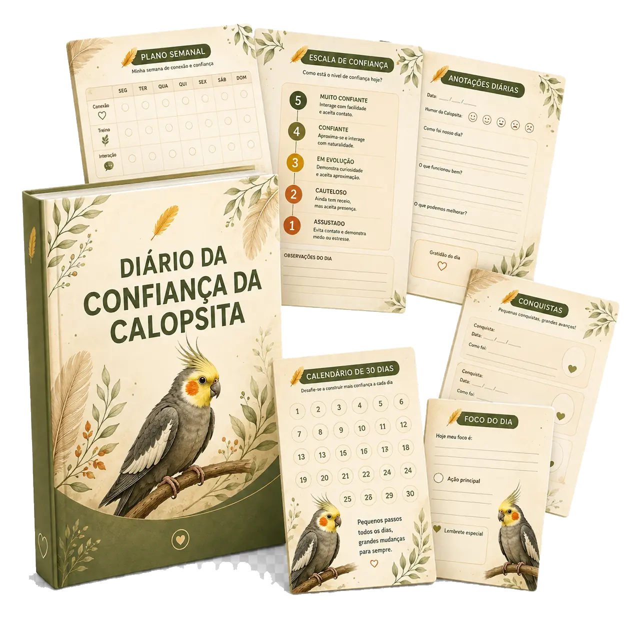 Mockup do bônus DIÁRIO DA CONFIANÇA DA CALOPSITA
